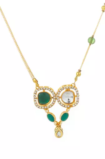 gold plated green stone kundan necklace