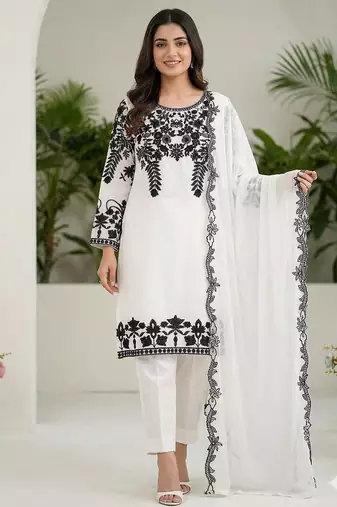 White fox georgette sequence embroidered suit