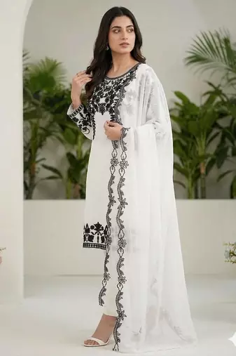 White fox georgette sequence embroidered suit