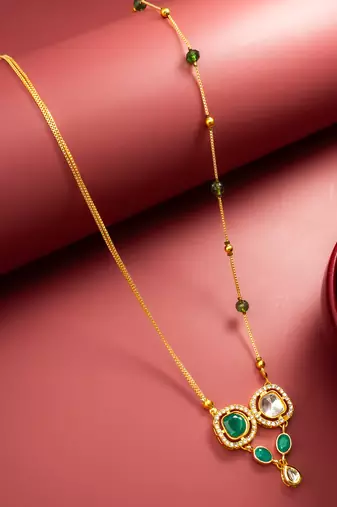 gold plated green stone kundan necklace
