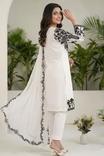 White fox georgette sequence embroidered suit