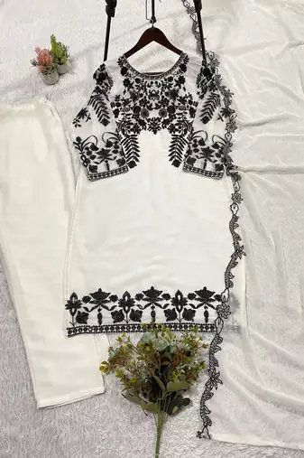 White fox georgette sequence embroidered suit