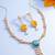 reception wear rose gold teal and yellow pendant necklace set with tassel drop and cushion stone earrings