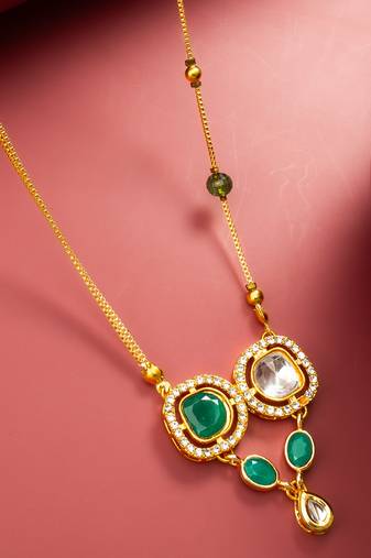 gold plated green stone kundan necklace