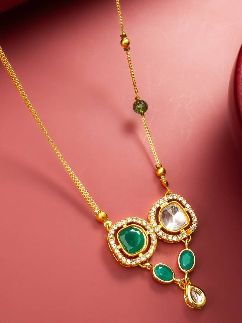 gold plated green stone kundan necklace