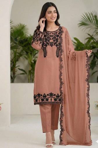 Brown fox georgette sequence embroidered suit