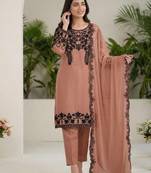 brown georgette sequins embroidered suit
