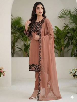 Brown fox georgette sequence embroidered suit 2
