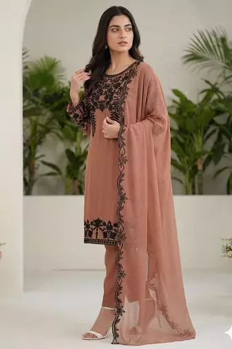 Brown fox georgette sequence embroidered suit