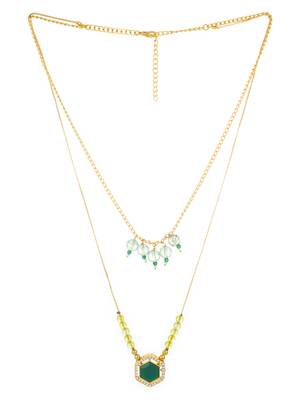 gold plated green hexagon pendant necklace 1