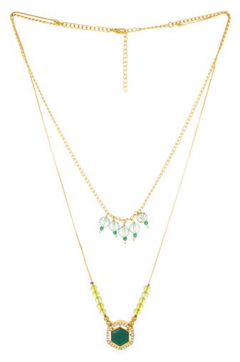 gold plated green hexagon pendant necklace