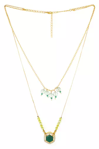 gold plated green hexagon pendant necklace