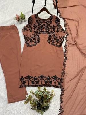 Brown fox georgette sequence embroidered suit 3