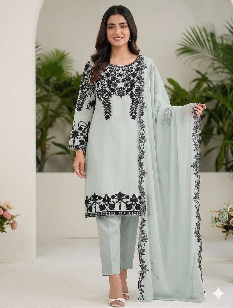 seag reen georgette sequins embroidered suit