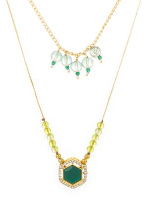 gold plated green hexagon pendant necklace 2