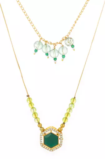 gold plated green hexagon pendant necklace
