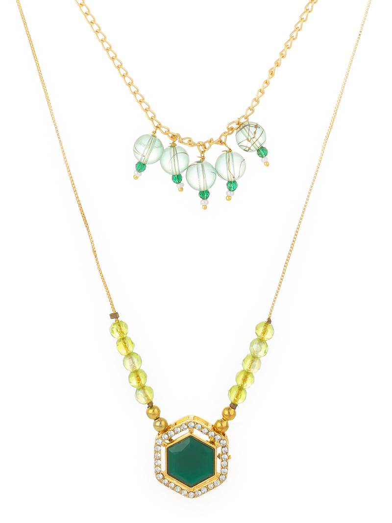 gold plated green hexagon pendant necklace