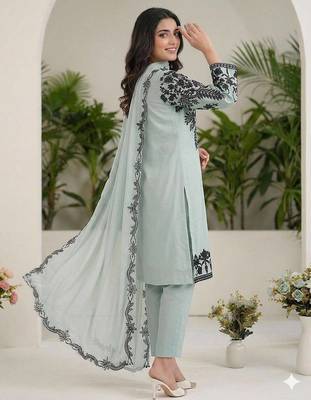 Seagreen fox georgette sequin embroidered suit 3