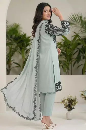 Seagreen fox georgette sequin embroidered suit