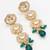 bridal gold-plated kundan crescent motif long necklace set with emerald crystals and pearl drops