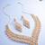 party wear rose gold peach necklace set with cascading bib design and chandelier drop earrings