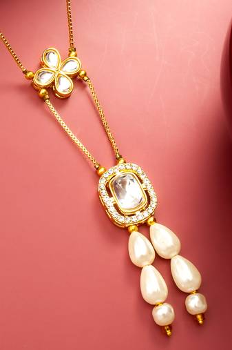 gold plated kundan pearl necklace