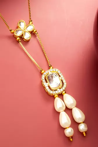 gold plated kundan pearl necklace