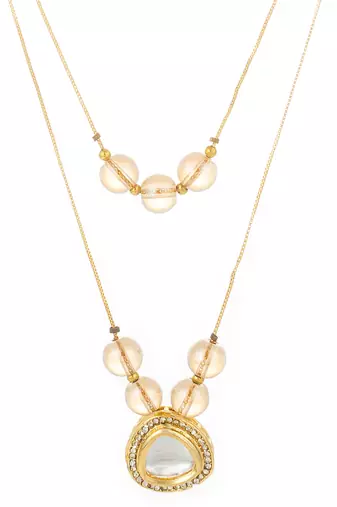 gold plated double layer kundan necklace