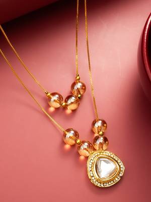 gold plated double layer kundan necklace 5