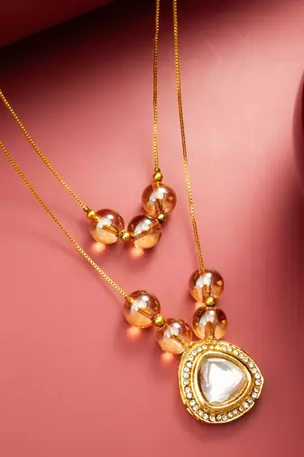 gold plated double layer kundan necklace