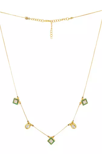 gold plated green enamel kundan necklace