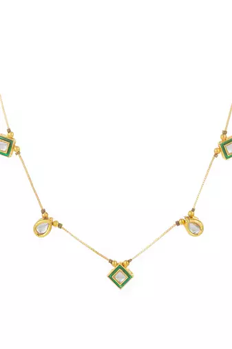 gold plated green enamel kundan necklace