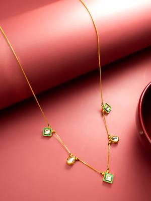 gold plated green enamel kundan necklace 5