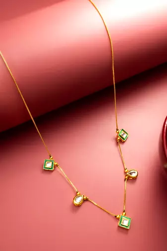 gold plated green enamel kundan necklace
