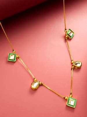 gold plated green enamel kundan necklace 1