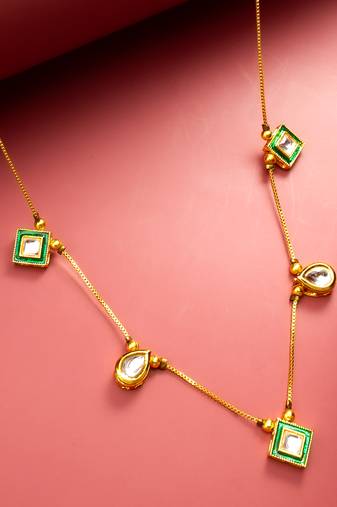 gold plated green enamel kundan necklace