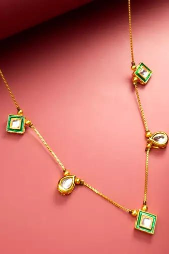 gold plated green enamel kundan necklace