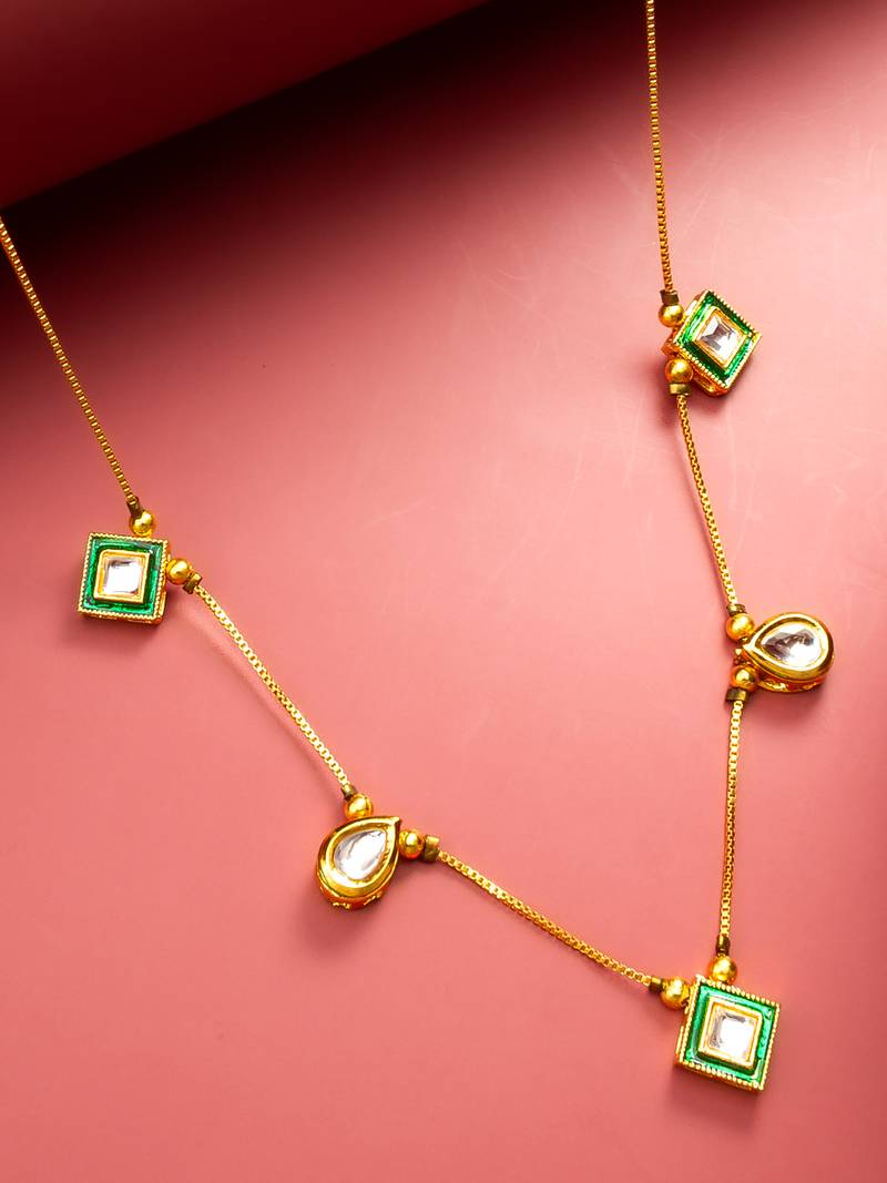 gold plated green enamel kundan necklace
