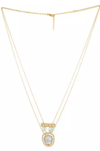 gold plated double chain kundan necklace