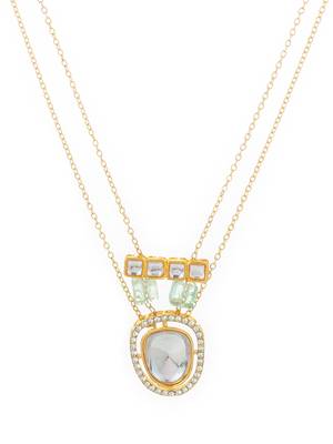 gold plated double chain kundan necklace 3