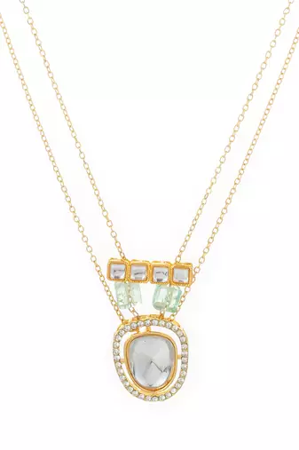 gold plated double chain kundan necklace