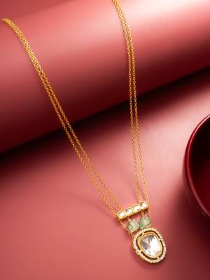 gold plated double chain kundan necklace 5