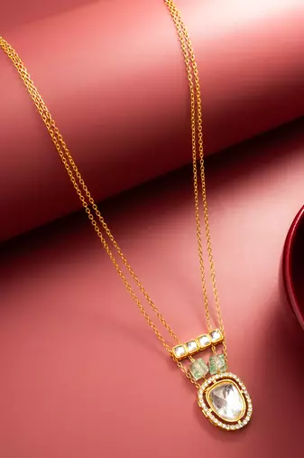 gold plated double chain kundan necklace