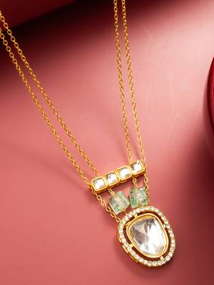gold plated double chain kundan necklace 1