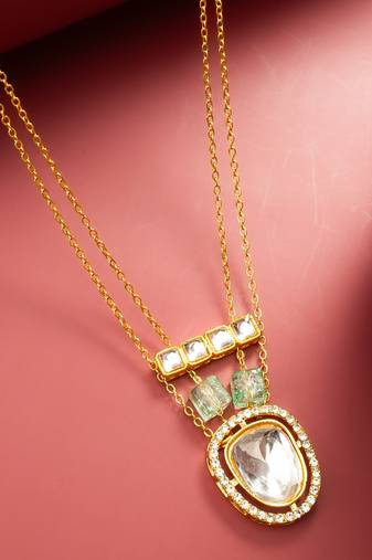 gold plated double chain kundan necklace