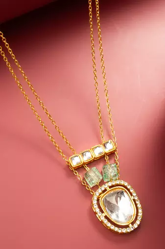 gold plated double chain kundan necklace