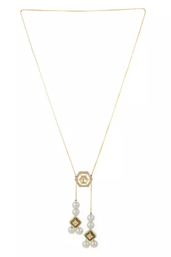 gold plated long kundan lariat necklace