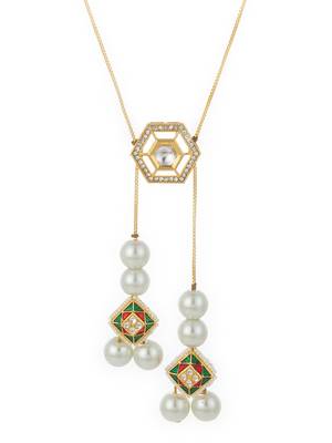 gold plated long kundan lariat necklace 3
