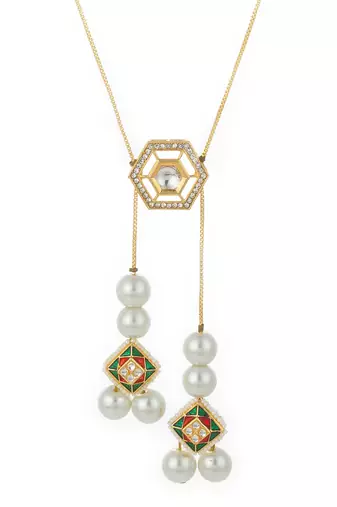 gold plated long kundan lariat necklace