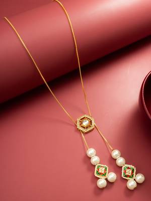 gold plated long kundan lariat necklace 5